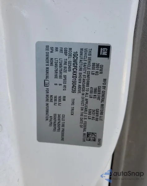 2013 Chevrolet Express G2500 z USA, uszkodzony, nr VIN 1GCWGFCAXD1904239